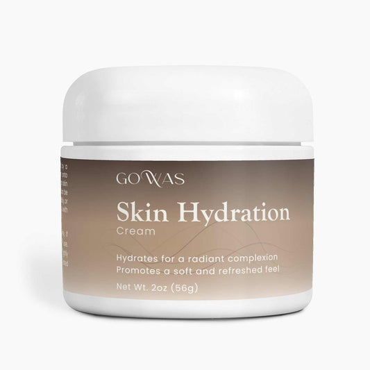 Skin Hydration Cream in a brown labeled jar with a white lid, featuring a simple, minimalist design